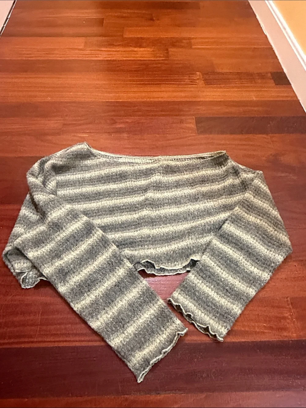 Striped Off The Shoulder Cropped Sweater Set in Green